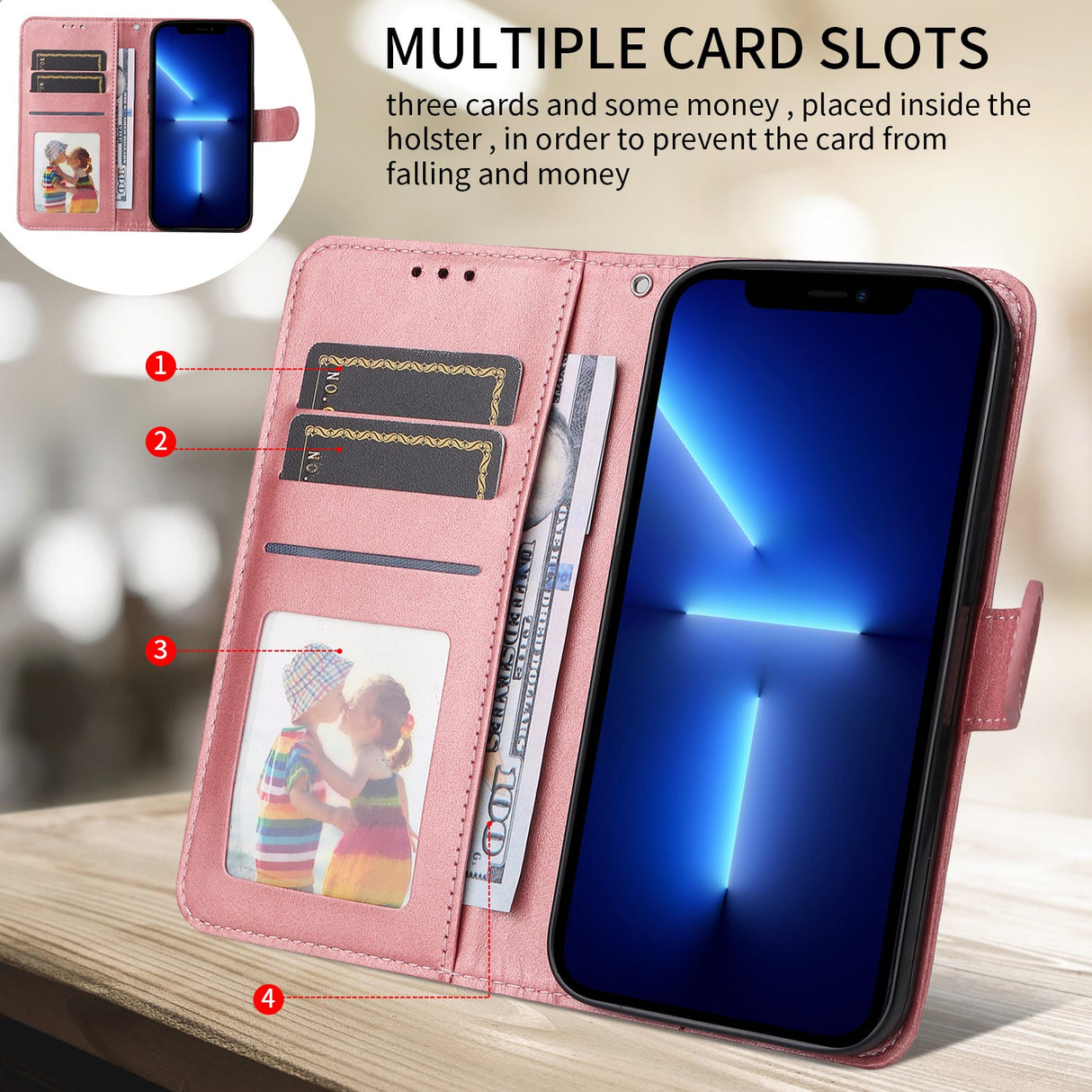 OPPO A6x EIDERWOOD Kunstskinn Flip Deksel med Kortlomme & Stativfunksjon - Rosa