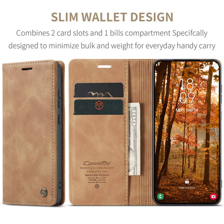 Samsung Galaxy S26 CASEME Kunstskinn Flip Deksel m. Stativfunksjon & Kortholder - Brun