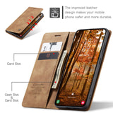 Samsung Galaxy S26 CASEME Kunstskinn Flip Deksel m. Stativfunksjon & Kortholder - Brun