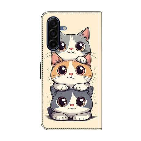 Samsung Galaxy A37 EIDERWOOD Kunstskinn Deksel med Innebygd Kortholder & Stativfunksjon - Katter
