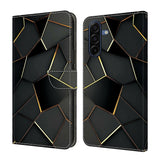 Samsung Galaxy A37 EIDERWOOD Kunstskinn Deksel med Innebygd Kortholder & Stativfunksjon - Svart / Gull