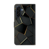 Samsung Galaxy A37 EIDERWOOD Kunstskinn Deksel med Innebygd Kortholder & Stativfunksjon - Svart / Gull