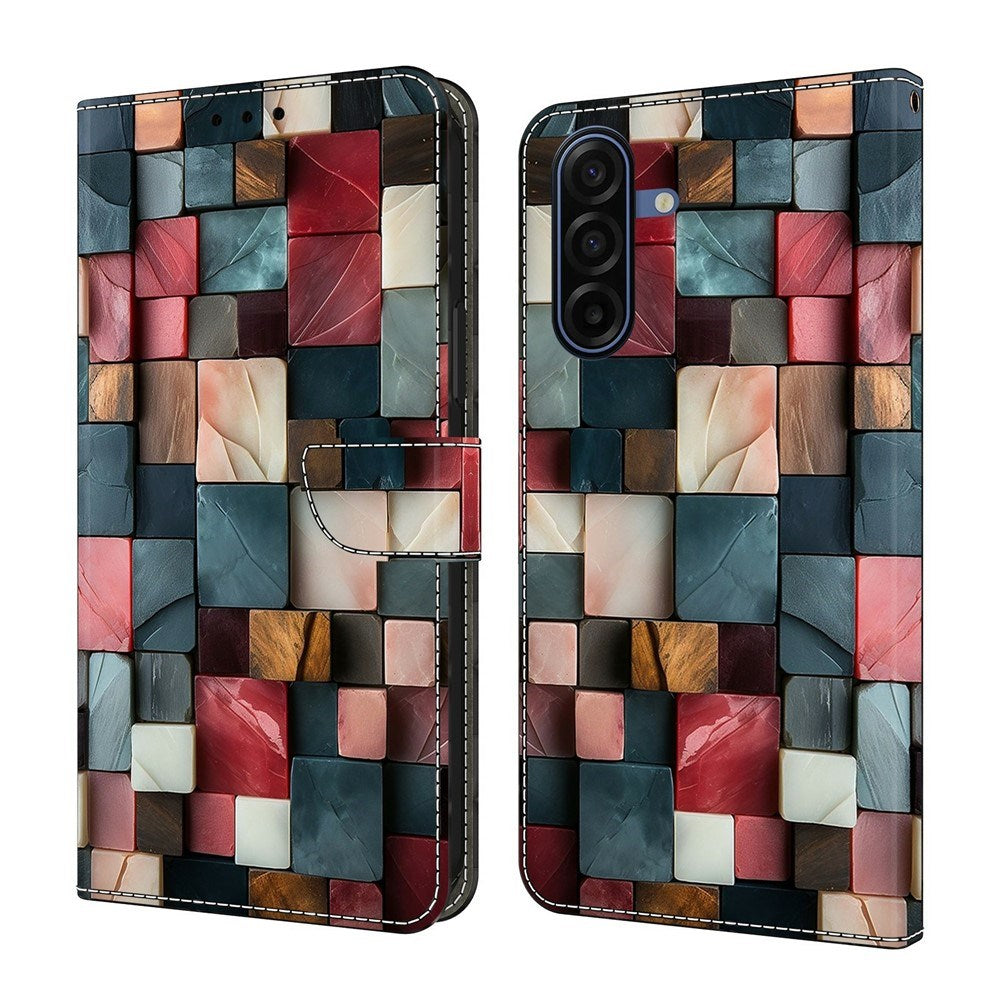 Samsung Galaxy A57 EIDERWOOD Kunstskinn Deksel med Innebygd Kortholder & Stativfunksjon - Fargerike Firkanter