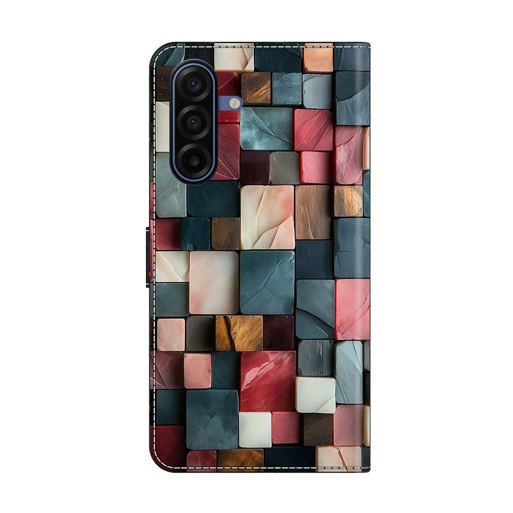 Samsung Galaxy A57 EIDERWOOD Kunstskinn Deksel med Innebygd Kortholder & Stativfunksjon - Fargerike Firkanter