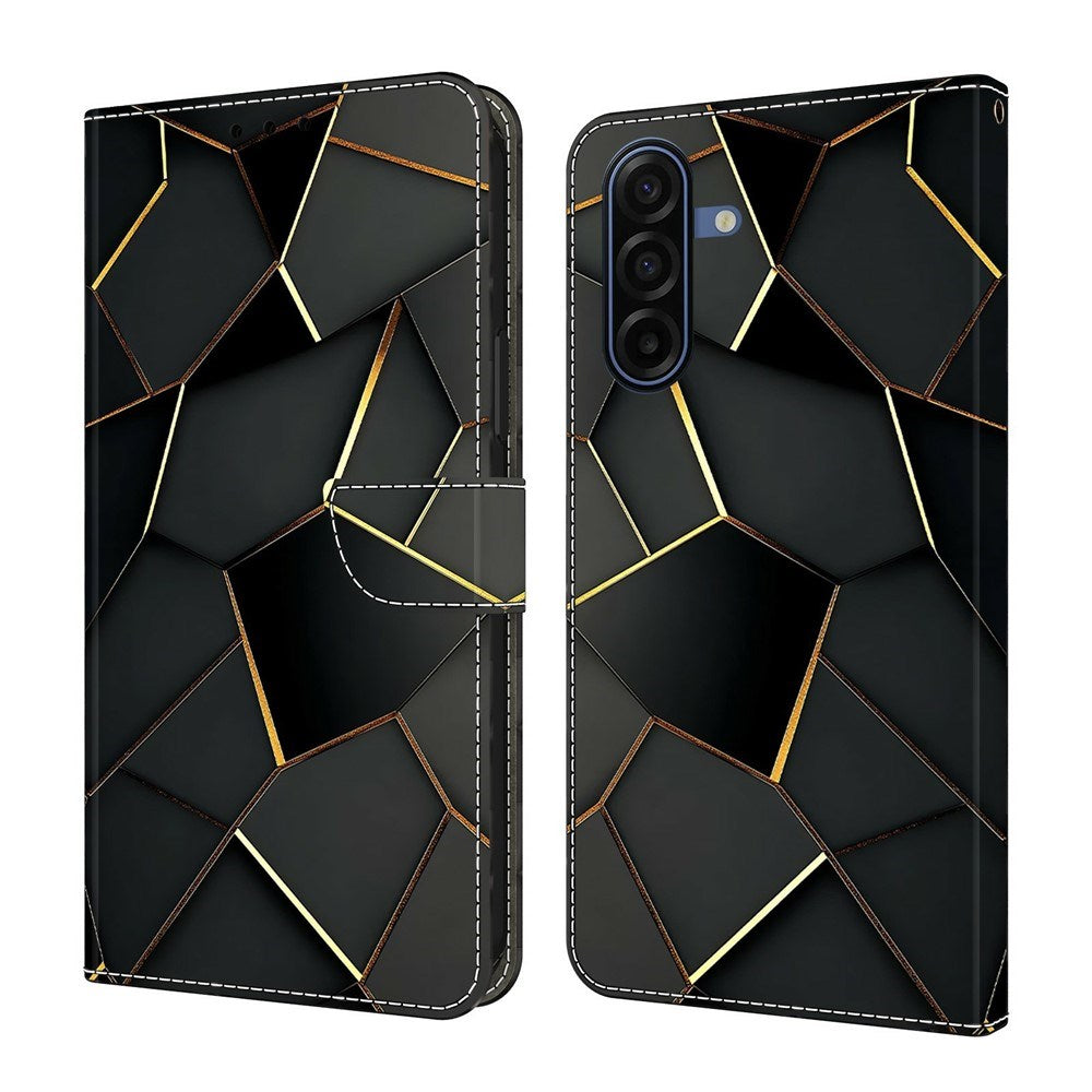Samsung Galaxy A57 EIDERWOOD Kunstskinn Deksel med Innebygd Kortholder & Stativfunksjon - Svart / Gull