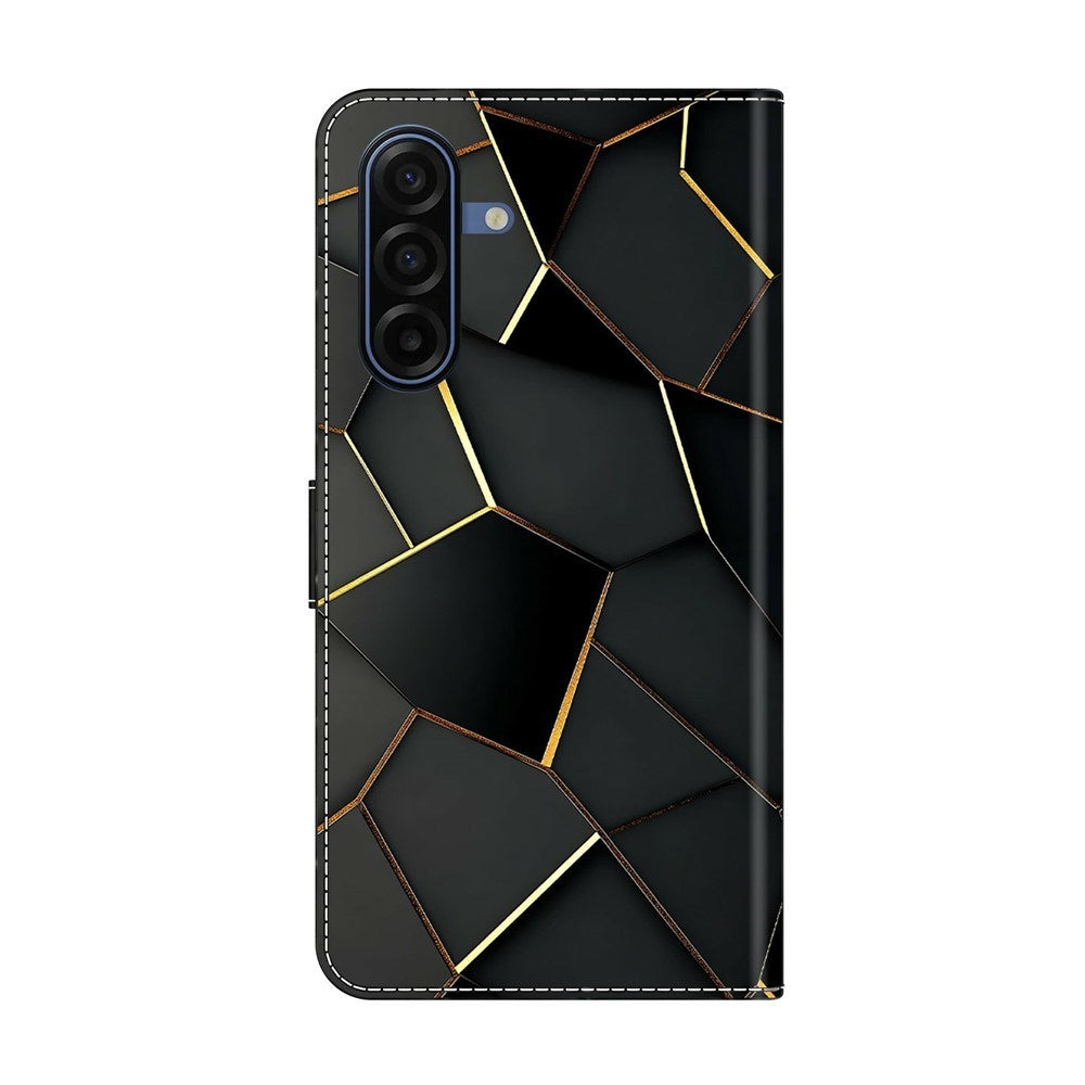 Samsung Galaxy A57 EIDERWOOD Kunstskinn Deksel med Innebygd Kortholder & Stativfunksjon - Svart / Gull