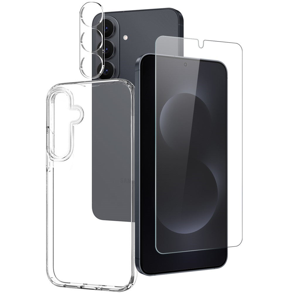 Samsung Galaxy S26 NORTHJO 3-i-1 Beskyttelsessett m. Fleksibelt Plast Deksel / Herdet Skjermbeskyttelsesglass / Kameralinsebeskytterglass - Gjennomsiktig