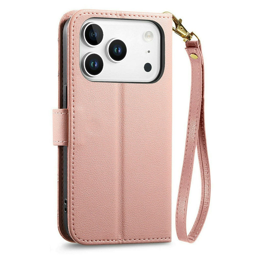iPhone 18 Pro / 17 Pro EIDERWOOD Kunstskinn Flip Deksel m. Tekstur & Stropp - Rosa