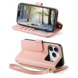iPhone 18 Pro / 17 Pro EIDERWOOD Kunstskinn Flip Deksel m. Tekstur & Stropp - Rosa