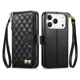 iPhone 18 Pro / 17 Pro EIDERWOOD Kunstskinn Flip Deksel m. Tekstur & Stropp - Svart