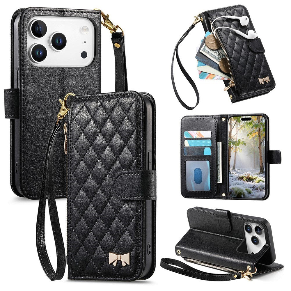 iPhone 18 Pro Max / 17 Pro Max EIDERWOOD Kunstskinn Flip Deksel m. Tekstur & Stropp - Svart