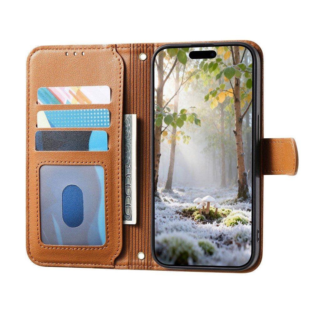 iPhone 18 Pro Max / 17 Pro Max EIDERWOOD Kunstskinn Flip Deksel m. Tekstur & Stropp - Brun