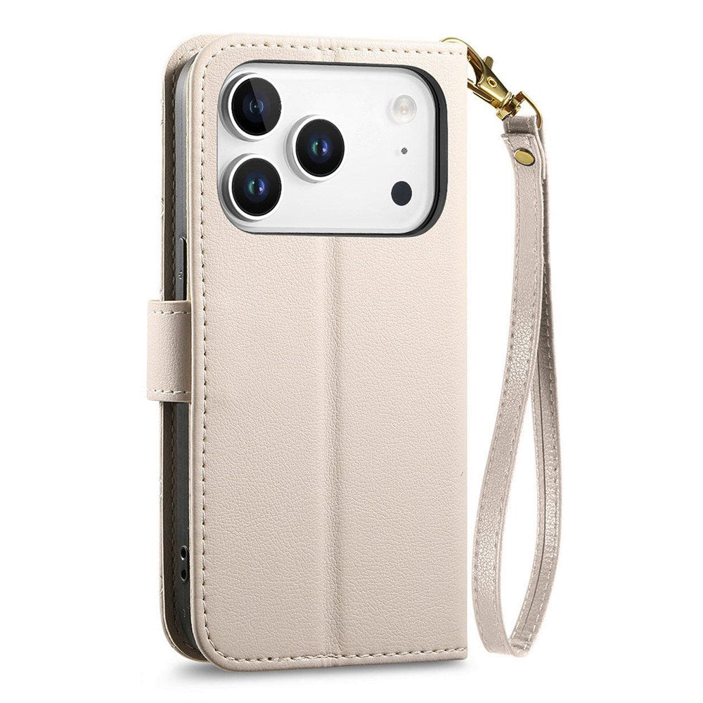iPhone 18 Pro Max / 17 Pro Max EIDERWOOD Kunstskinn Flip Deksel m. Tekstur & Stropp - Hvit