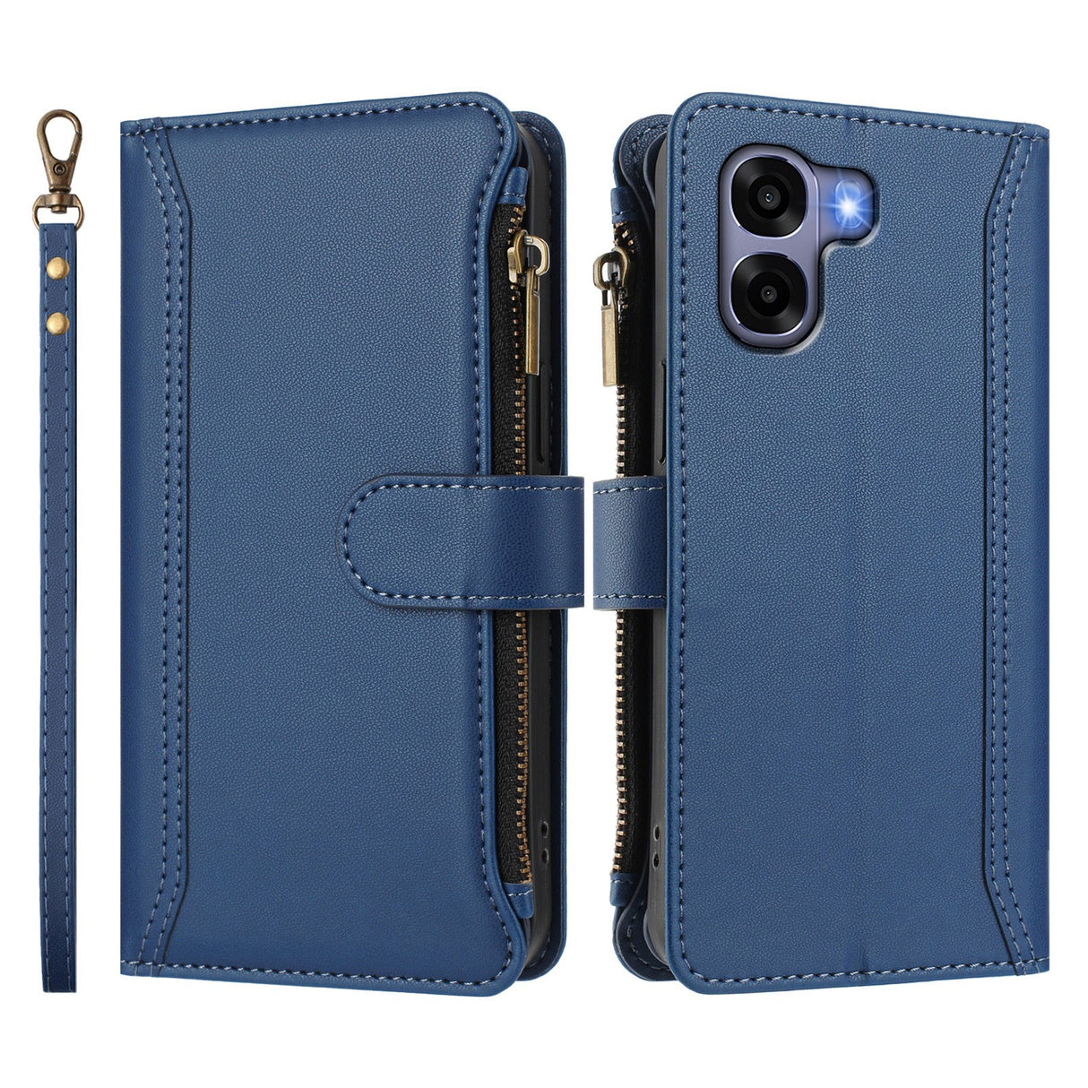 OPPO A6x EIDERWOOD Kunstskinn Flip-Deksel med 9 Kortholdere & Glidelåslomme - Blå