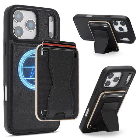 iPhone 17 Pro EIDERWOOD Kunstskinn Bak Deksel m. Kortholder & Stativfunksjon - MagSafe Kompatibel - Svart