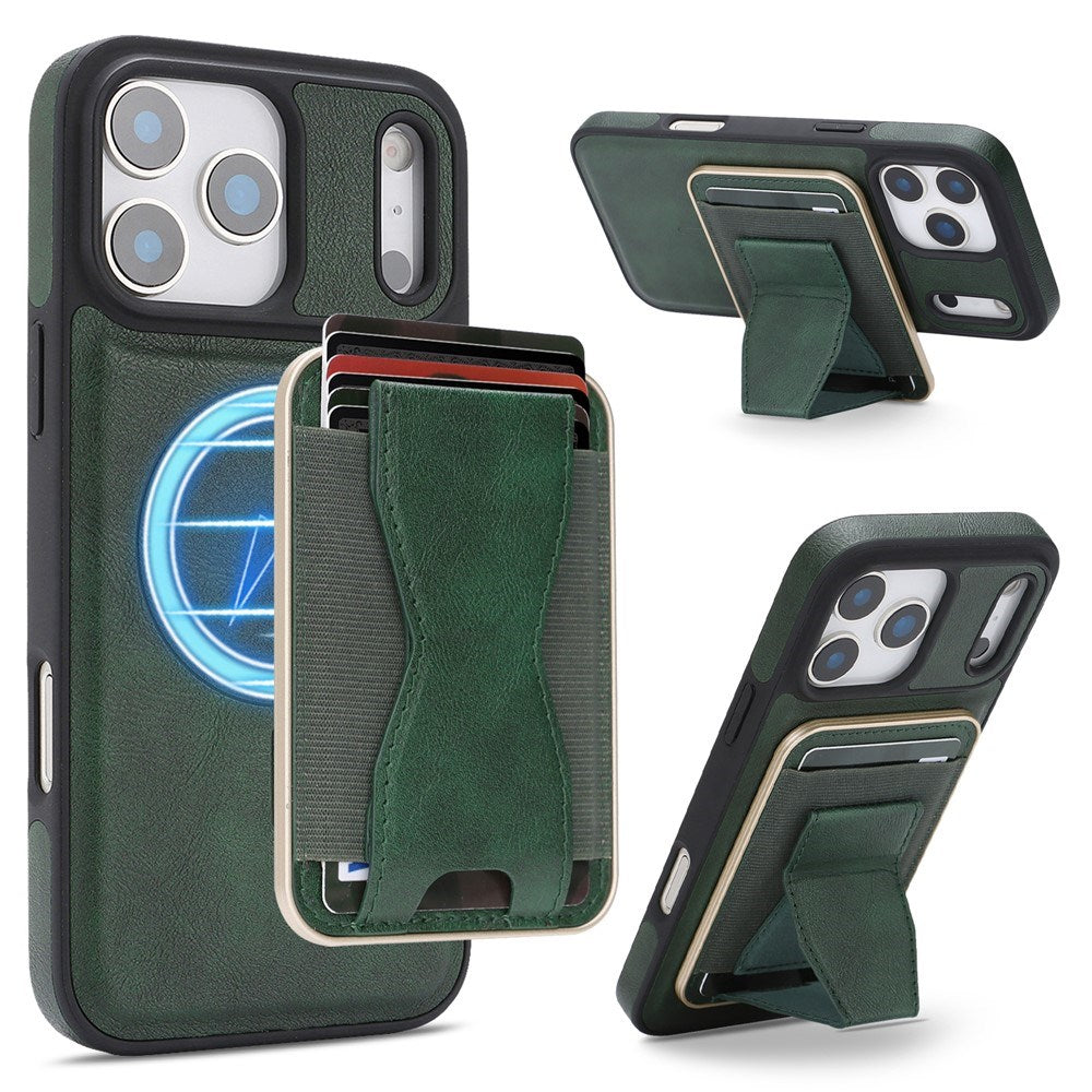 iPhone 17 Pro EIDERWOOD Kunstskinn Bak Deksel m. Kortholder & Stativfunksjon - MagSafe Kompatibel - Grønn