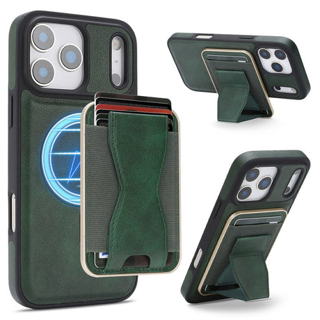 iPhone 17 Pro EIDERWOOD Kunstskinn Bak Deksel m. Kortholder & Stativfunksjon - MagSafe Kompatibel - Grønn