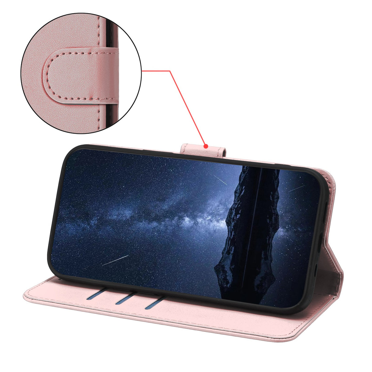 Xiaomi Redmi A7 Pro EIDERWOOD Kunstskinn Flip Deksel m. Kortlomme & Stativfunksjon - Rose Gold