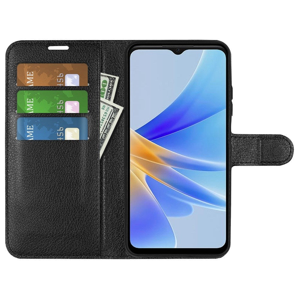 OPPO A17 EIDERWOOD Kunstskinn Flip Deksel m. Kortholder & Stativfunksjon - Svart