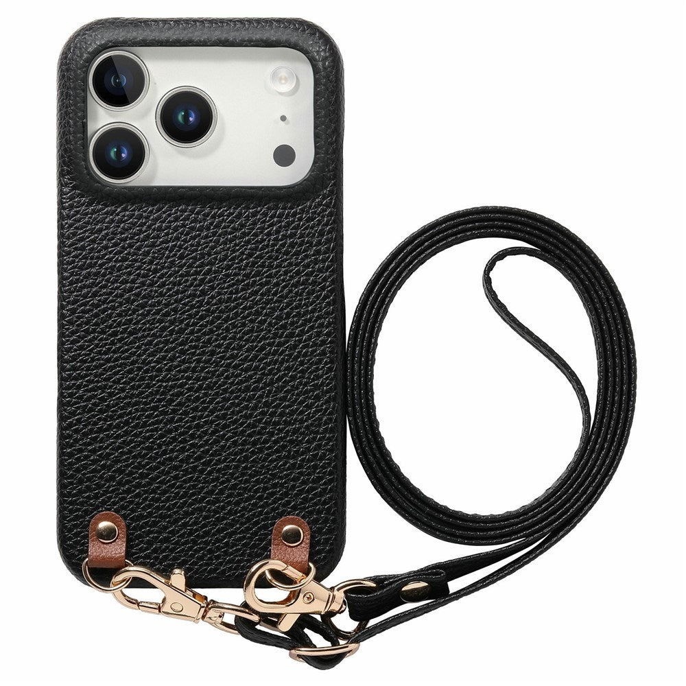 iPhone 17 Pro EIDERWOOD Kunstskinn Bakside Deksel m. Stropp - Svart