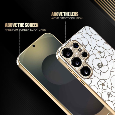 Samsung Galaxy S26 Ultra EIDERWOOD Hybrid Plast Deksel m. Blomster & Diamant Kamera - Hvit