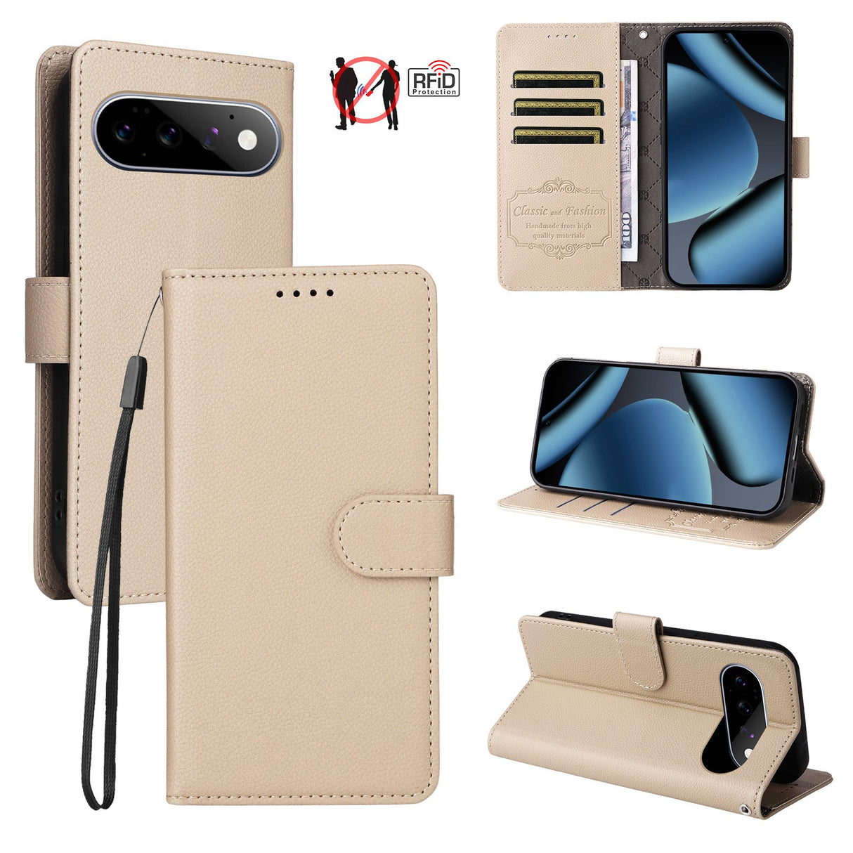 EIDERWOOD Google Pixel 11 / 11 Pro Flippdeksel - Kortholder & Håndleddsstropp - Beige