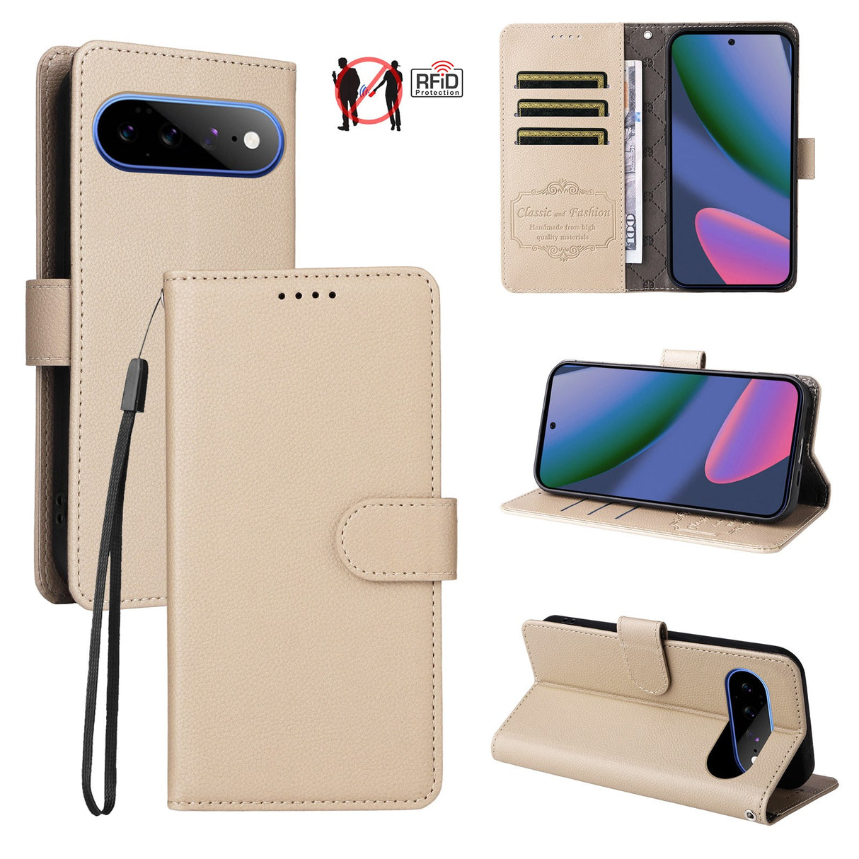 EIDERWOOD Google Pixel 11 Pro XL Flippdeksel - Kortholder & Håndleddsstropp - Beige