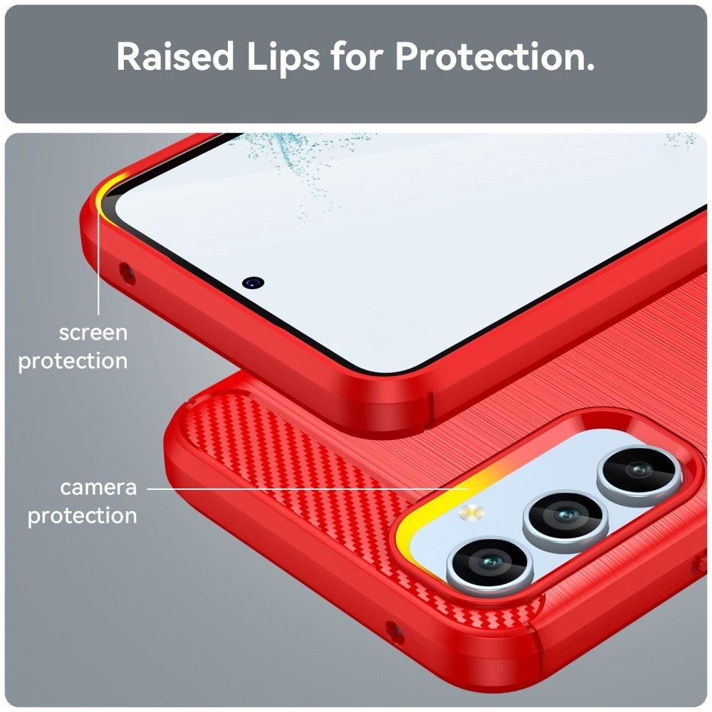 Samsung Galaxy A54 (5G) Brushed Carbon Fiber Fleksibelt Plast Deksel - Rød