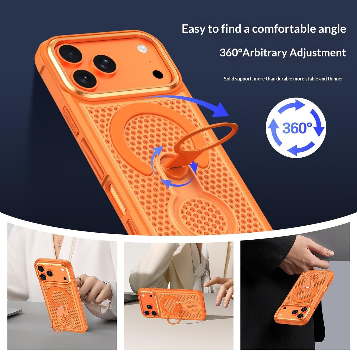 iPhone 17 Pro EIDERWOOD Hybriddeksel med Varmeavledning & 360° Roterende Støtte – MagSafe Kompatibel – Hvit