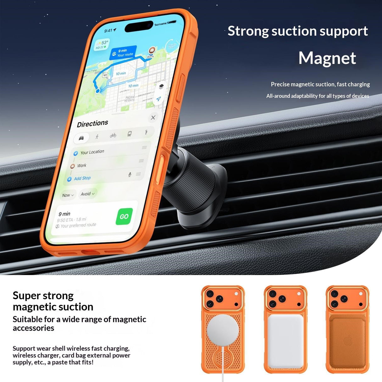 iPhone 17 Pro Max EIDERWOOD Hybriddeksel med Varmeavledning & 360° Roterende Støtte – MagSafe Kompatibel – Svart