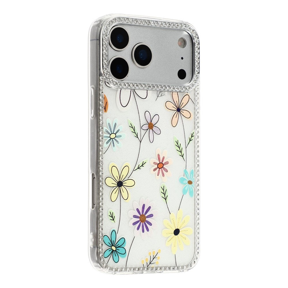 iPhone 17 Pro Max EIDERWOOD Hybrid Deksel med Strass & Blomsterdesign - Hvit / Flerfargede Blomster