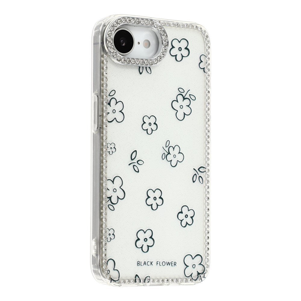iPhone 17e / 16e EIDERWOOD Hybrid Deksel med Strass & Blomsterdesign - Hvit / Blomster