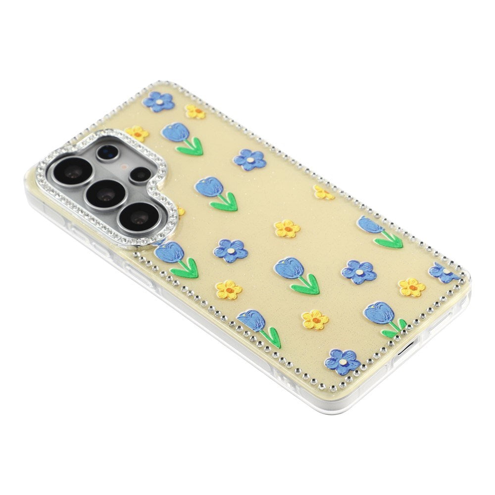Samsung Galaxy S26 Ultra EIDERWOOD Hybrid Deksel med Strass & Blomsterdesign - Gul / Tulipaner