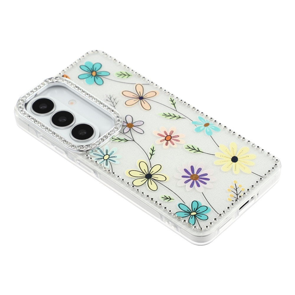 Samsung Galaxy S26 EIDERWOOD Hybrid Deksel med Strass & Blomsterdesign - Hvit / Flerfargede Blomster