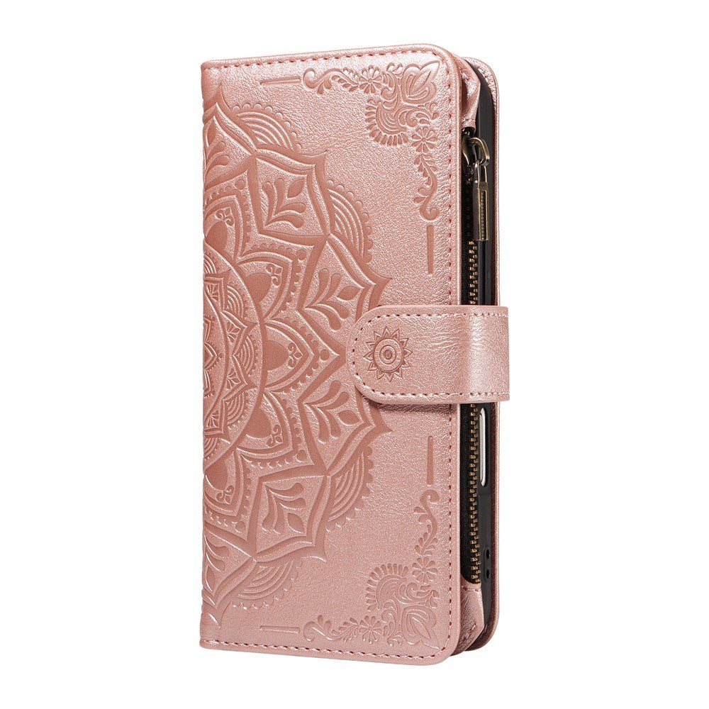 iPhone 17 Pro EIDERWOOD Flippdeksel med 9 Kortholdere - Glidelåslomme - RFDI-Blokkering - Stropp - Rose Gold