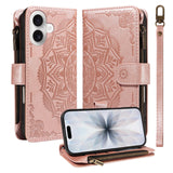 iPhone 17 EIDERWOOD Flippdeksel med 9 Kortholdere - Glidelåslomme - RFDI-Blokkering - Stropp - Rose Gold