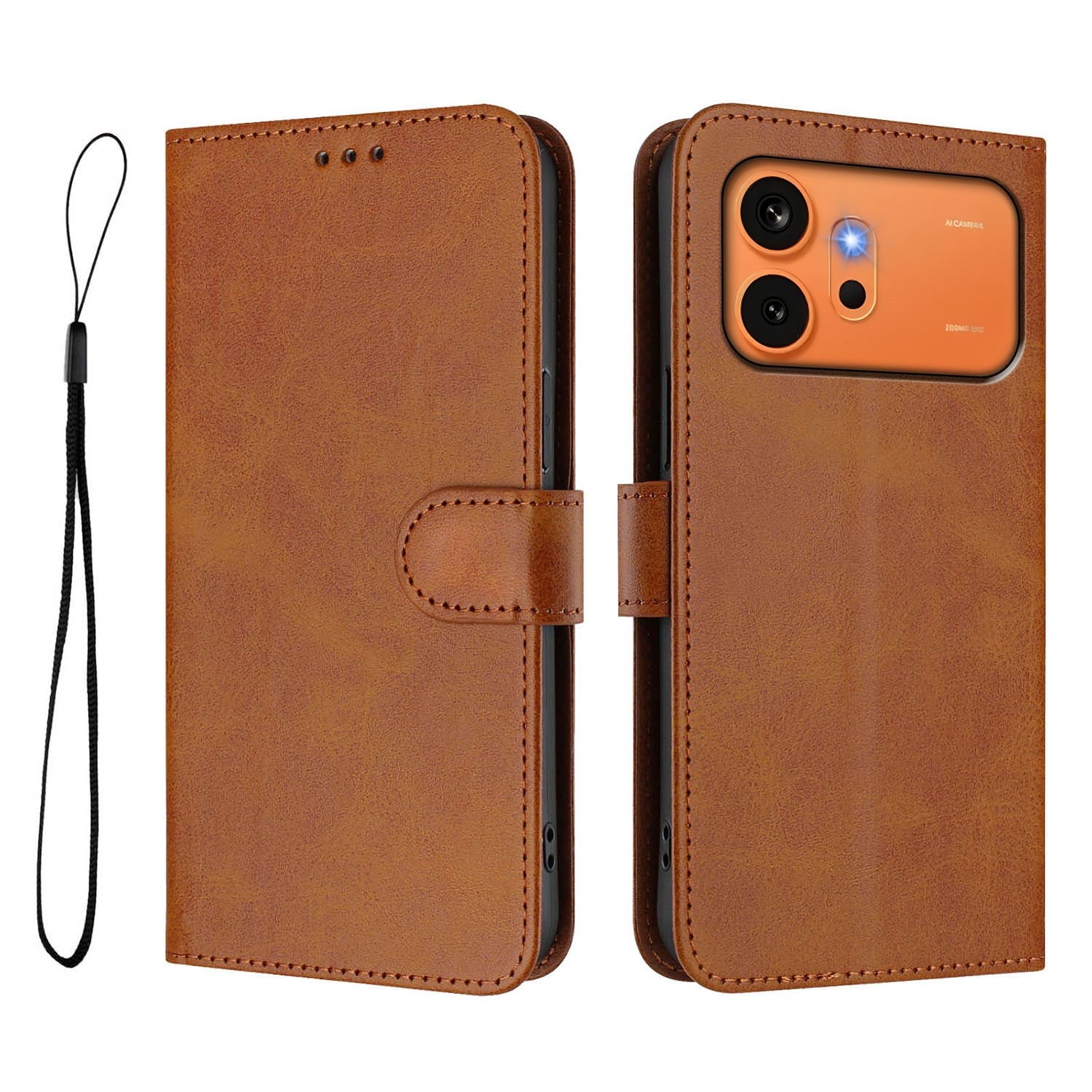 Honor 600 / 600 Pro EIDERWOOD Kunstskinn Flip Deksel m. Stropp - Brun