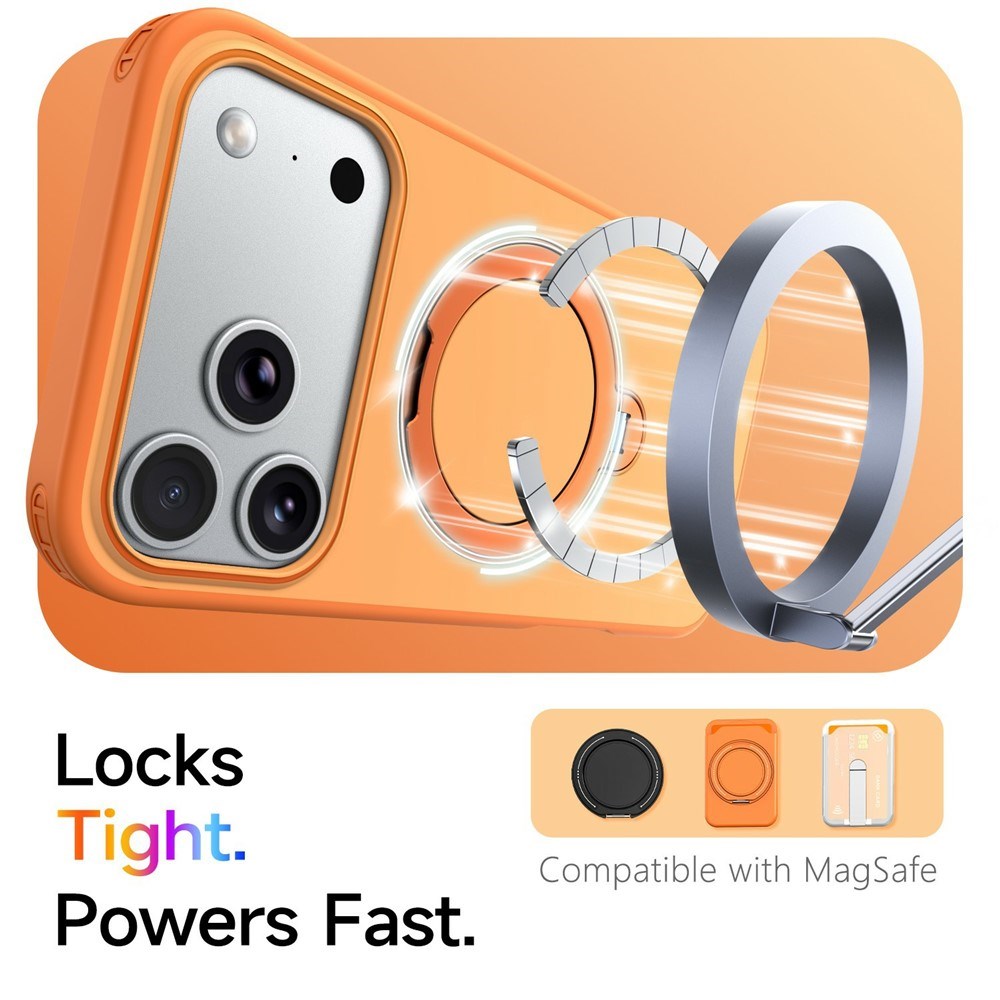 iPhone 18 Pro / 17 Pro EIDERWOOD Hybrid Plast Deksel m. Roterende Kickstand - MagSafe Kompatibel - Oransje