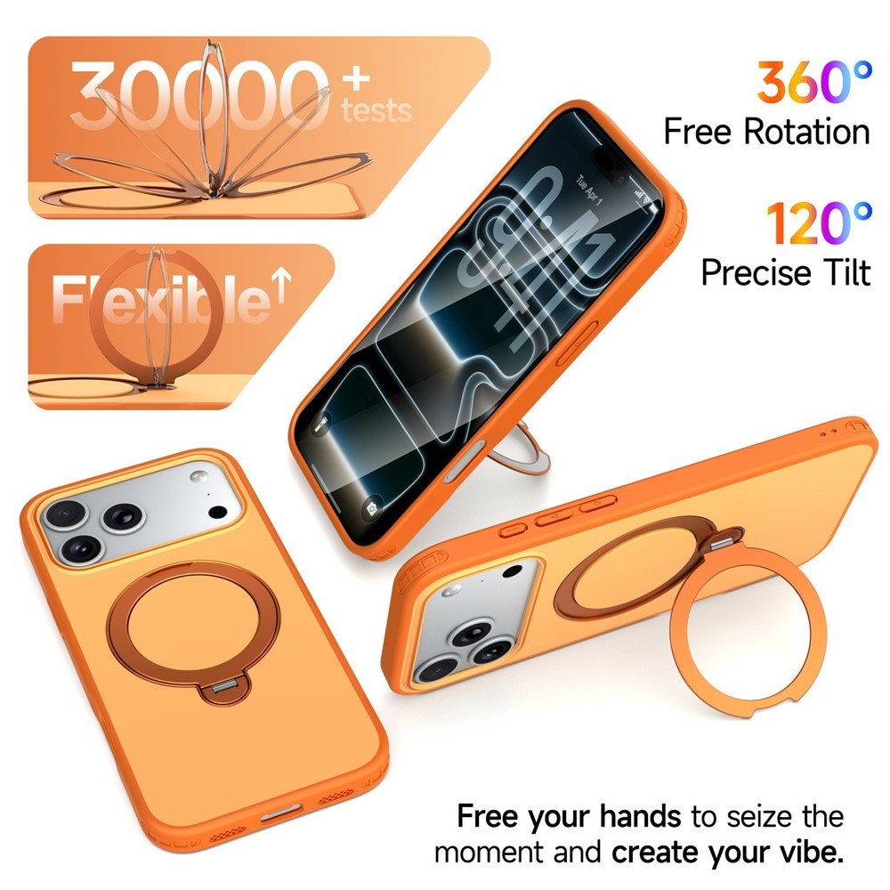 iPhone 18 Pro / 17 Pro EIDERWOOD Hybrid Plast Deksel m. Roterende Kickstand - MagSafe Kompatibel - Oransje