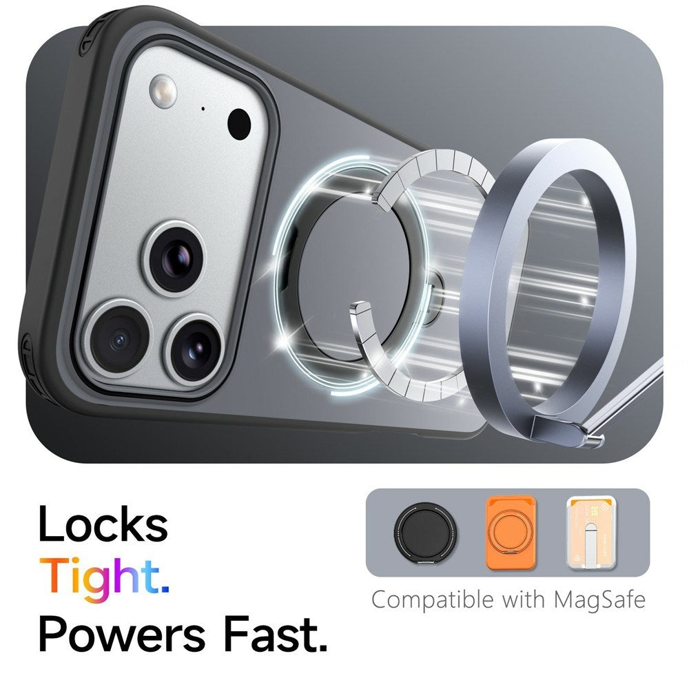 iPhone 18 Pro / 17 Pro EIDERWOOD Hybrid Plast Deksel m. Roterende Kickstand - MagSafe Kompatibel - Svart