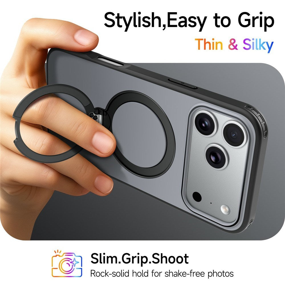 iPhone 18 Pro / 17 Pro EIDERWOOD Hybrid Plast Deksel m. Roterende Kickstand - MagSafe Kompatibel - Svart