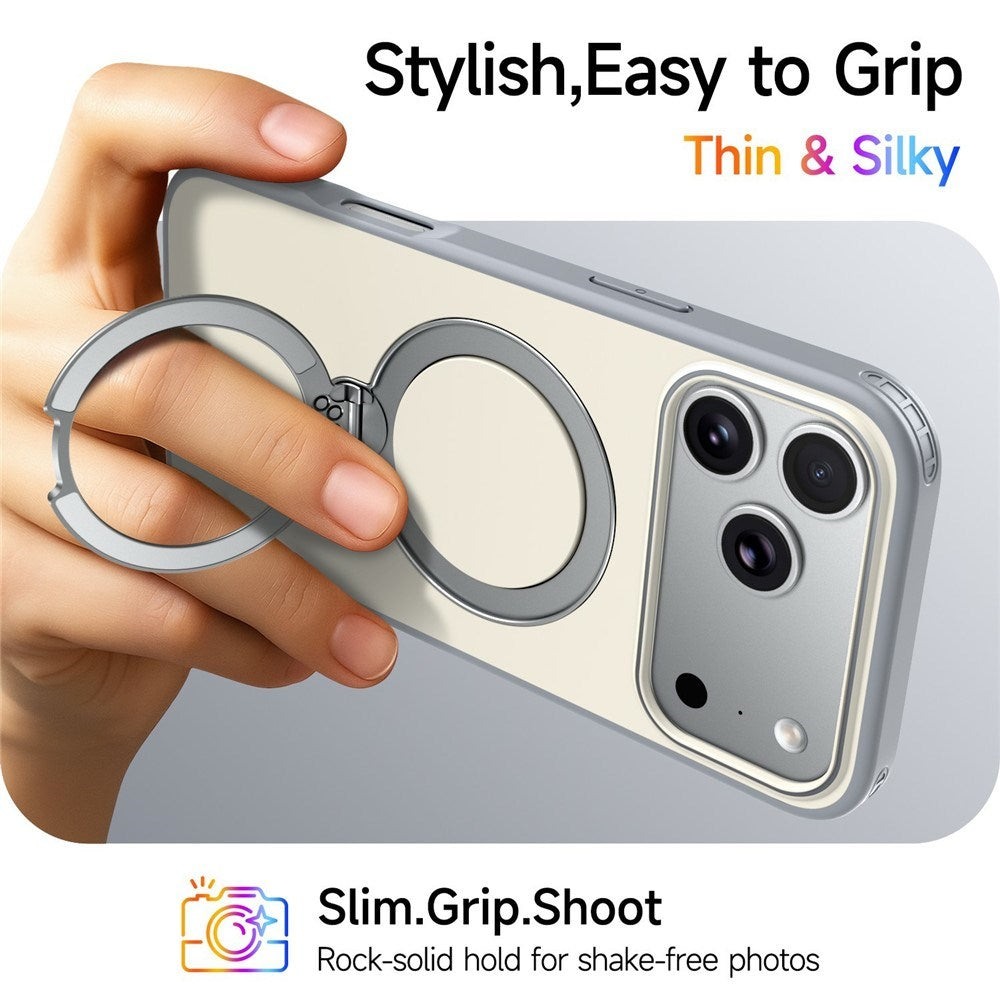 iPhone 18 Pro / 17 Pro EIDERWOOD Hybrid Plast Deksel m. Roterende Kickstand - MagSafe Kompatibel - Hvit