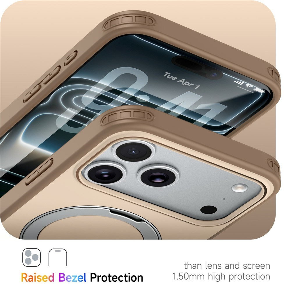 iPhone 18 Pro / 17 Pro EIDERWOOD Hybrid Plast Deksel m. Roterende Kickstand - MagSafe Kompatibel - Beige