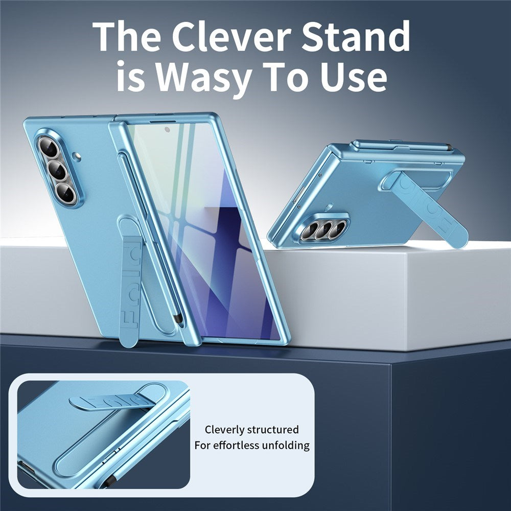 Samsung Galaxy Z Fold8 Ultra Hard Plast Deksel m. Skjermbeskytter & Støttefunksjon - Lyseblå
