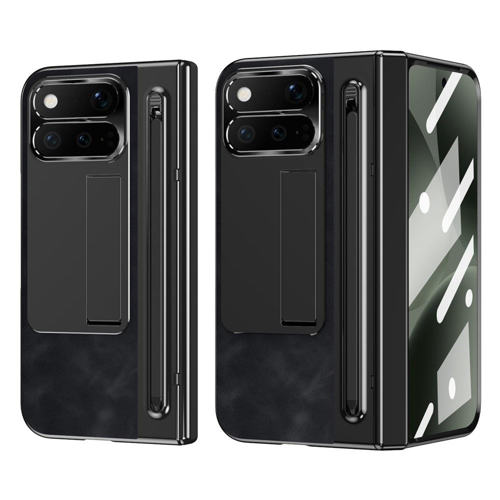 Google Pixel 11 Pro Fold EIDERWOOD Kunstskinndeksel med Herdet Glass – Svart