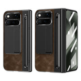 Google Pixel 11 Pro Fold EIDERWOOD Kunstskinndeksel med Herdet Glass – Mørk Brun / Svart