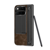 Google Pixel 11 Pro Fold EIDERWOOD Kunstskinndeksel med Herdet Glass – Mørk Brun / Svart