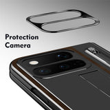 Google Pixel 11 Pro Fold EIDERWOOD Kunstskinndeksel med Herdet Glass – Mørk Brun / Svart