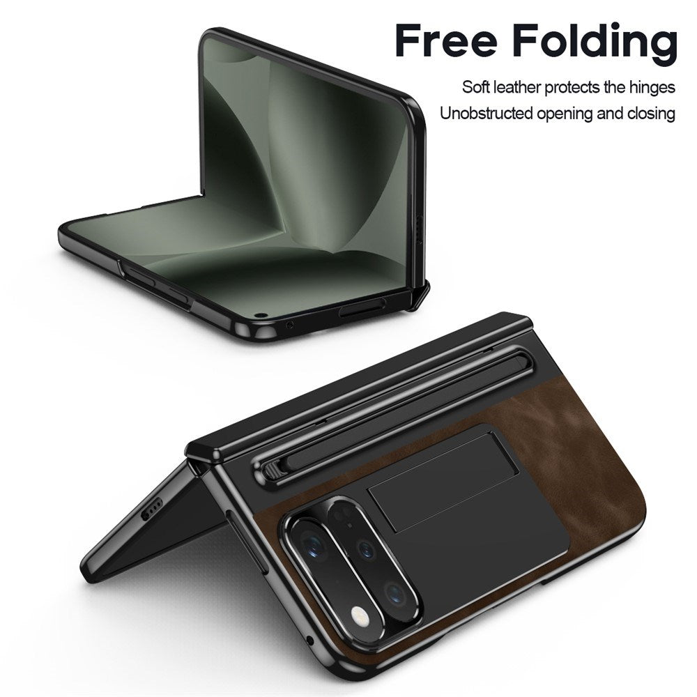 Google Pixel 11 Pro Fold EIDERWOOD Kunstskinndeksel med Herdet Glass – Mørk Brun / Svart