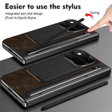 Google Pixel 11 Pro Fold EIDERWOOD Kunstskinndeksel med Herdet Glass – Mørk Brun / Svart